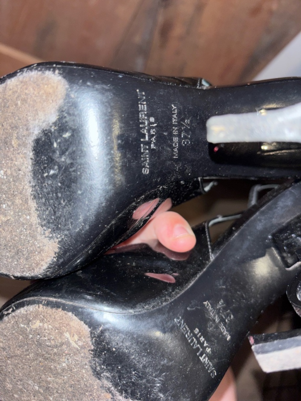 Saint Laurent Black Patent YSL Logo Heel Slingbacks 37.5 - Picture 8 of 10
